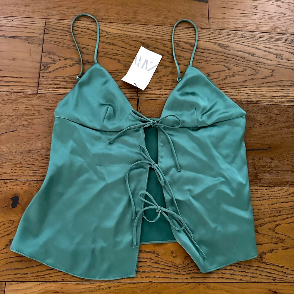 ZARA Sage green silk blouse